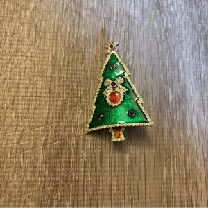 VINTAGE CHRISTMAS TREE BROOCH PIN LIA LIANNA GREEN ENAMEL RHINESTONE RARE HTF